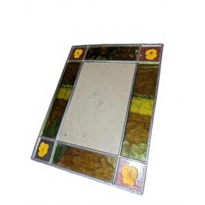 5x7 Stained Glass frame with pressed yellow flowers in corners